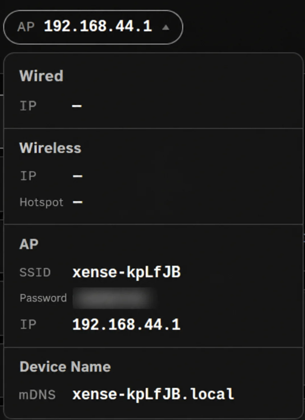 The top-bar network drop-down
