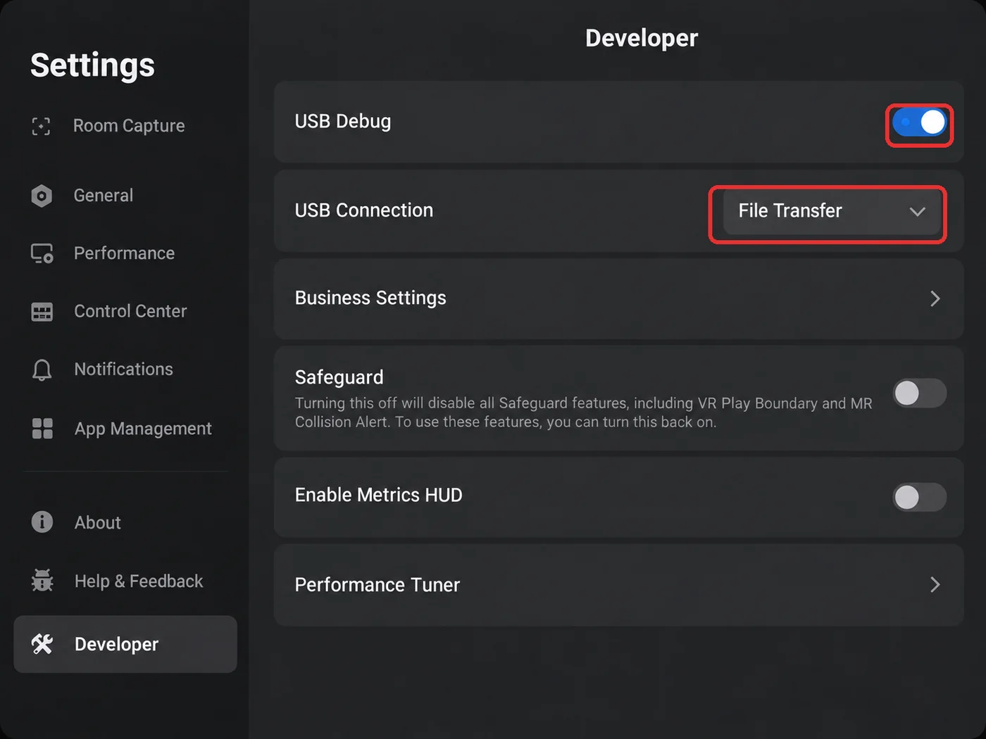 USB Connection set to File Transfer